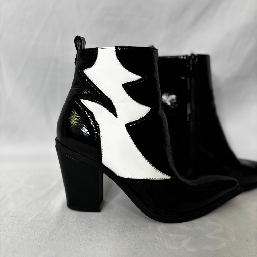 RARE Jeeini of Paris Black and White Patent Leather Heel Ankles Boots 8.5 - Picture 2 of 11